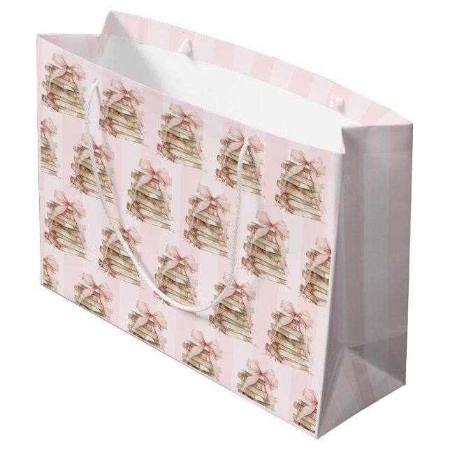 New Chapter Pink Bow Stripes  Large Gift Bag (Back Angled)