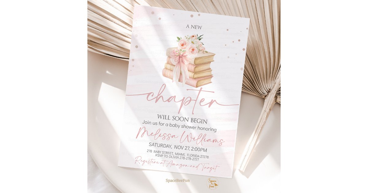 New Chapter Pink bow wildflowers Baby Shower Invitation | Zazzle