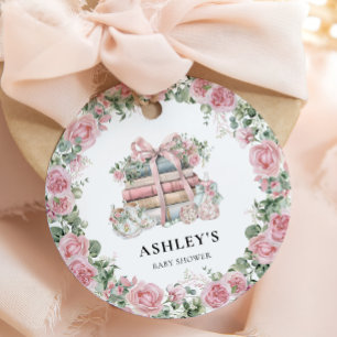 New Chapter Pink Floral Bow Girl Baby Shower Favour Tags