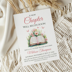New Chapter Pink Girl Brunch Book Baby Shower Invitation