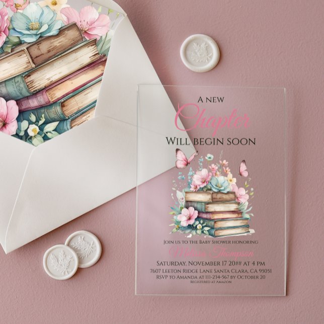 New Chapter Pink Girl Storybook Book Baby Shower Acrylic Invitations (Creator Uploaded)