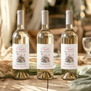 New Chapter Pink Girl Storybook Book Baby Shower Wine Label
