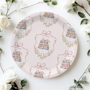 New chapter pink ribbon Bow Vintage baby shower Paper Plate