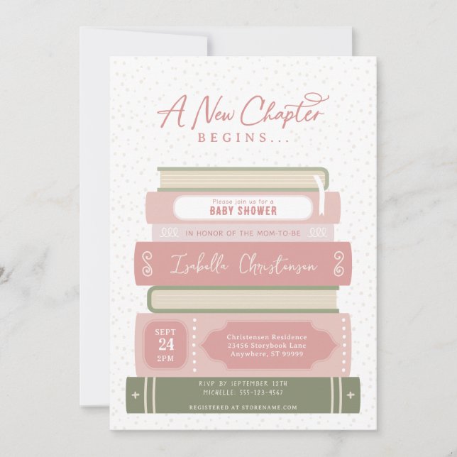 New Chapter Stacked Books Storybook Baby Shower Invitation (Front)