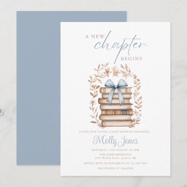 New Chapter Storybook Blue Bow Baby Shower Invitation (Front/Back)