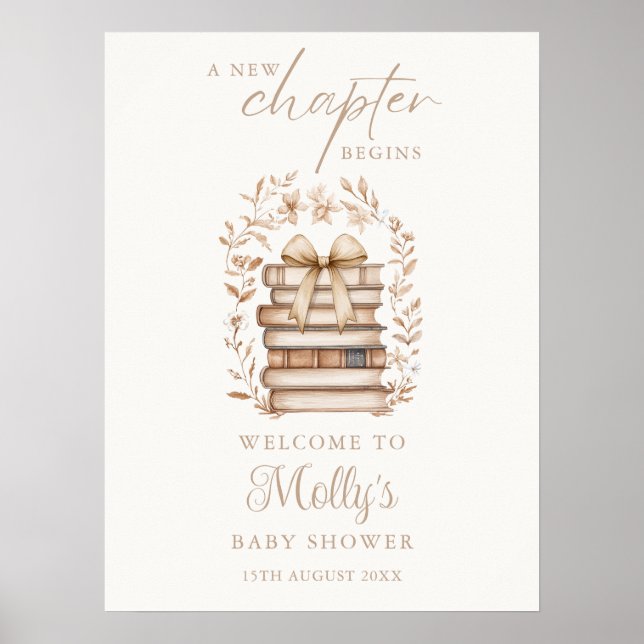 New Chapter Storybook Bow Baby Shower Welcome Sign (Front)
