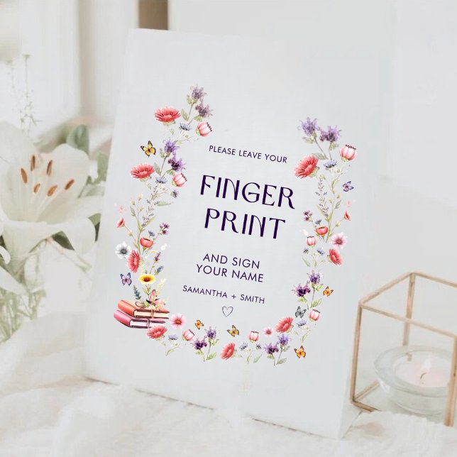 New Chapter Storybook Bridal Shower Fingerprint  Pedestal Sign (Elegant storybook fingerprint sign for book lover bridal showers.)