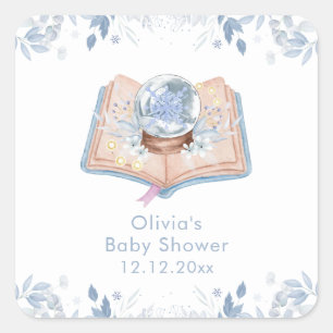 New Chapter Winter Floral Snowball Baby Shower  Square Sticker