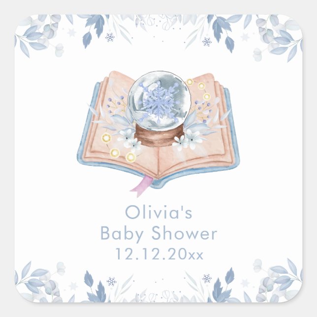 New Chapter Winter Floral Snowball Baby Shower  Square Sticker (Front)