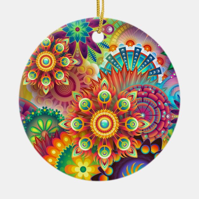 New Colourful Abstract BackGround Ceramic Ornament (Front)