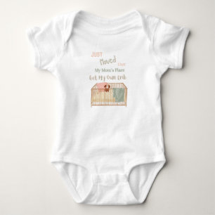 New Crib with Bear & Blankets, Peach & Green Baby Bodysuit
