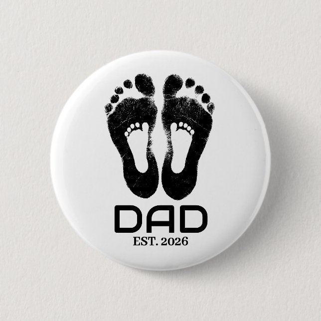 New Dad Baby Footprints Established Date  2 Inch Round Button (Front)