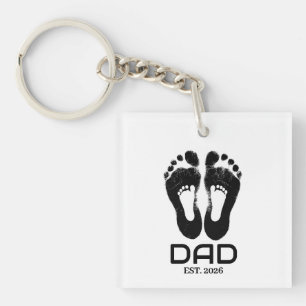 New Dad Baby Footprints Established Date  Keychain