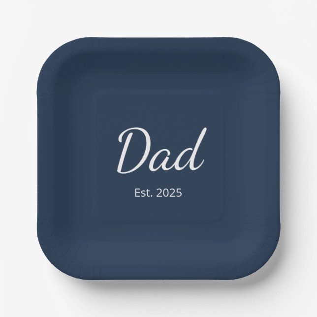 New Dad Blue Minimalist Father's Day Party Paper Plate (Front)