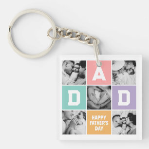 New Dad First Father's Day Family Photo Grid Keychain