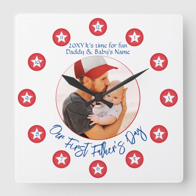 New Dad Modern Unique Keepsake First Fathers Day Square Wall Clock (Front)