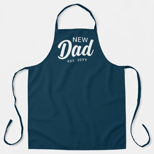 New Dad Navy Blue And White Script Custom Chef Apron (Front)