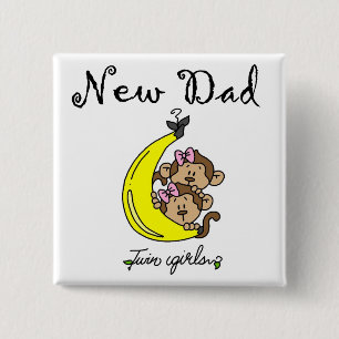 New Dad of Twin Girls Tshirts and Gifts 2 Inch Square Button