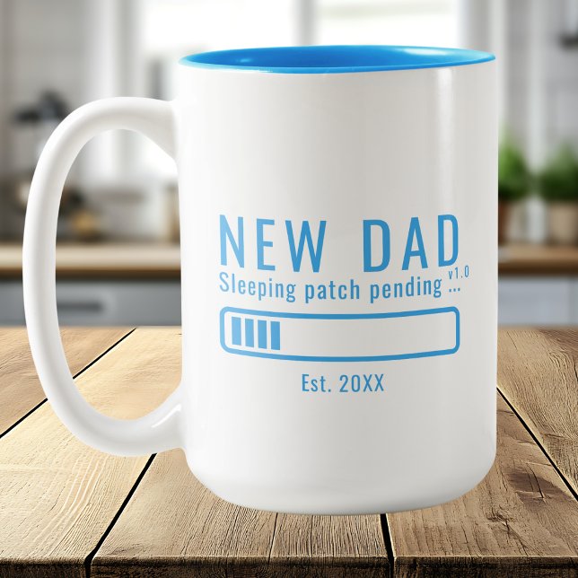 New Dad Sleeping Patch Blue Design Two-Tone Coffee Mug (Creator Uploaded)