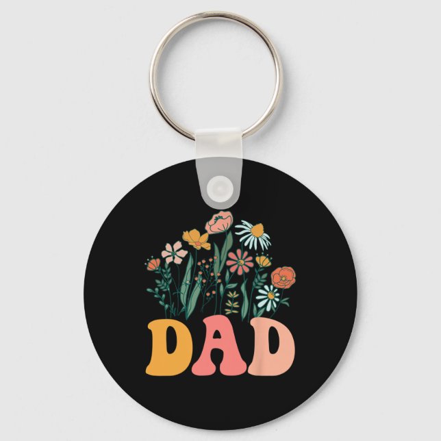 New Dad Wildflower First Birthday &amp; Baby Showe Keychain (Front)