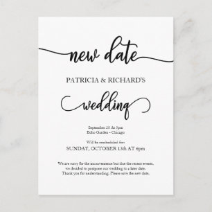 New Date Postponed Wedding Announcement Postcard