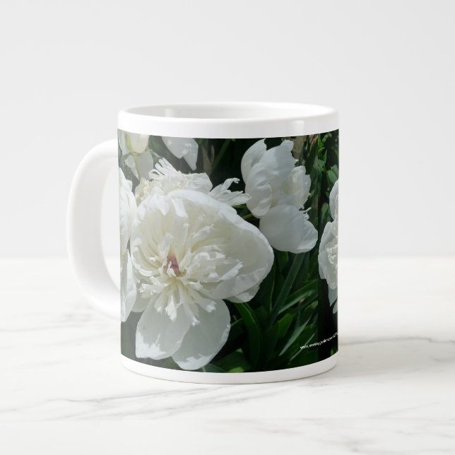New Day Gardens Mug- White Peony Large Coffee Mug (Front Left)