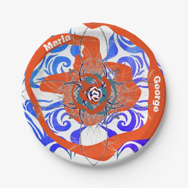 New Deco Orange Strange 2 Names Paper Plate (Front)