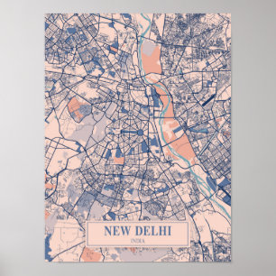 New Delhi India Breezy City Map Travel Poster