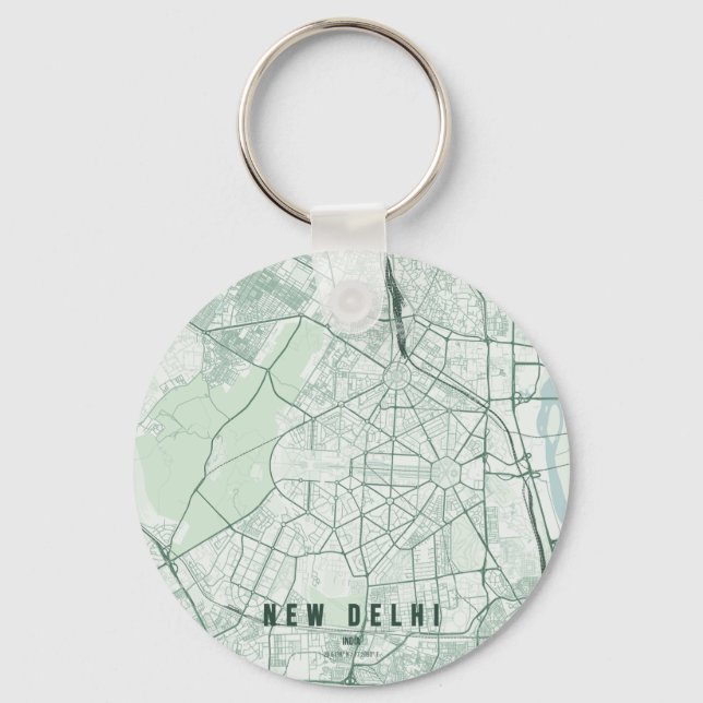 New Delhi India City Map & Custom Text Keychain (Front)