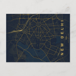 New Delhi India City Map Gold Minimal Design Postcard