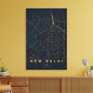 New Delhi India City Map Minimal Design Canvas Print