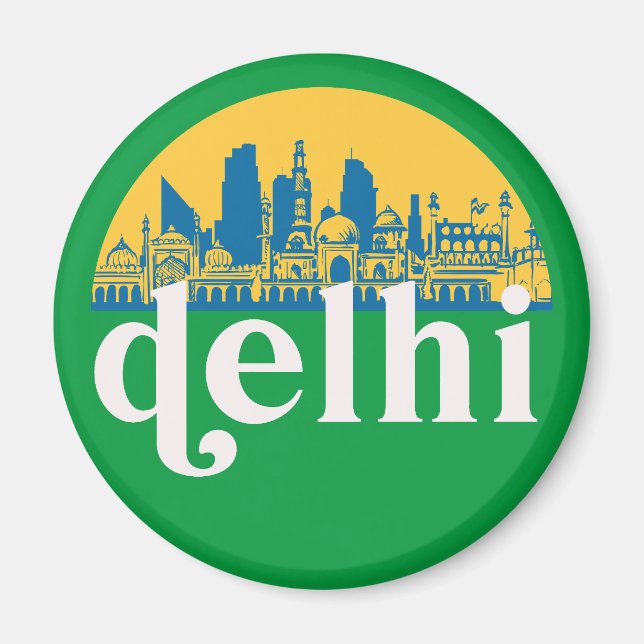 New Delhi India Retro City Skyline Cityscape Art Magnet (Front)