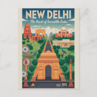 New Delhi India Retro Travel Poster Art