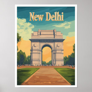 New Delhi India Vintage Travel Illustration Poster
