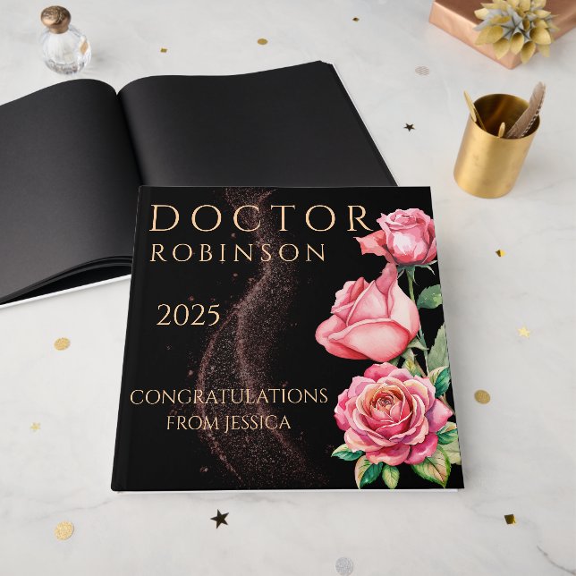 New Doctor, PhD Doctorate floral matte gift  Guest Book (Front Open)