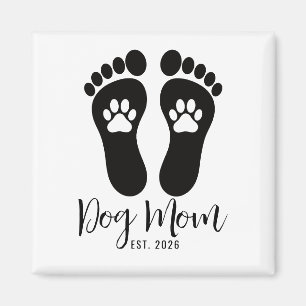 New Dog Mom Paw Prints Script Est Date Magnet