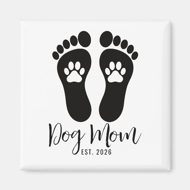 New Dog Mom Paw Prints Script Est Date Magnet (Front)