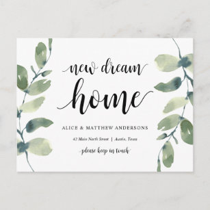 New Dream Home Address Announcement, Greenery Postcard
