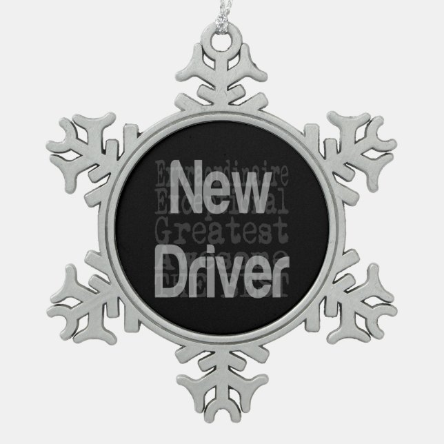 New Driver Extraordinaire Snowflake Pewter Christmas Ornament (Front)