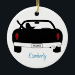 New Driver Female Blue Personalized Ceramic Ornament<br><div class="desc">A cute design to commemorate a new step towards independence by receiving a license to drive.   The is plenty of room to personalize with the ability to change the background colour as well as the style and colour of the text.  Original design by Night Owl's Menagerie,  2018.</div>