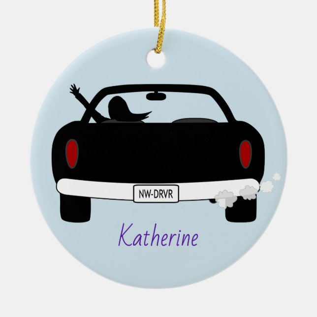 New Driver Female Pink Personalized Ceramic Ornament (Front)
