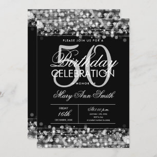 New! Elegant 50th Birthday Party Sparkles Silver  Invitation