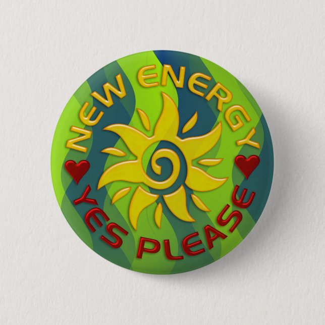 NEW ENERGY SUN | green waves 2 Inch Round Button (Front)