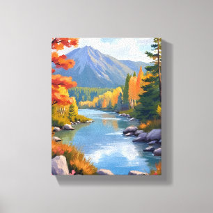 New England Autumn Fall Foliage Landscape Painting Canvas Print