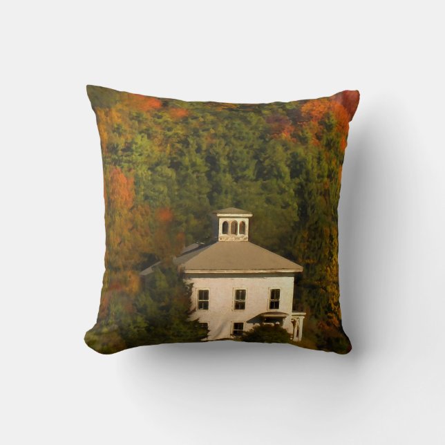 New England Autumn House and Cupola Throw Pillow (Front)