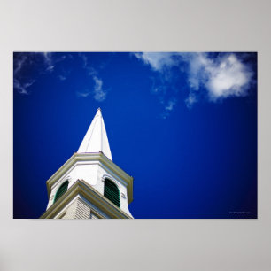 New England Church Steeple with a Royal Blue Sky Poster