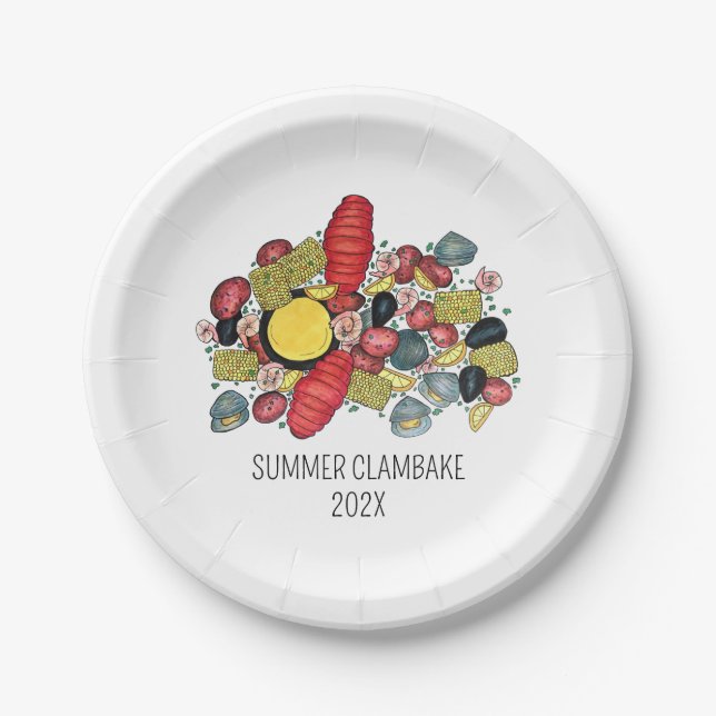 New England Clambake Lobster Boil Block Party Paper Plate (Front)