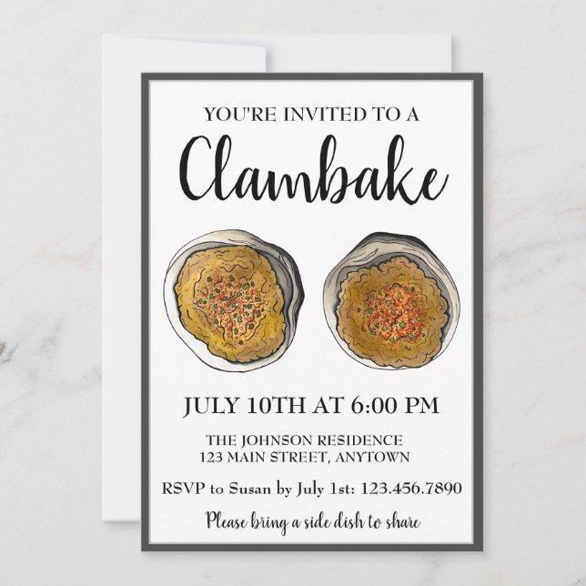 New England Clambake Rhode Island Stuffed Clams RI Invitation (Front)