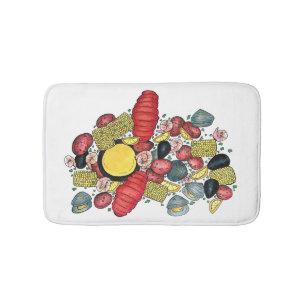 New England Clams Lobster Clambake Seafood Dinner Bath Mat