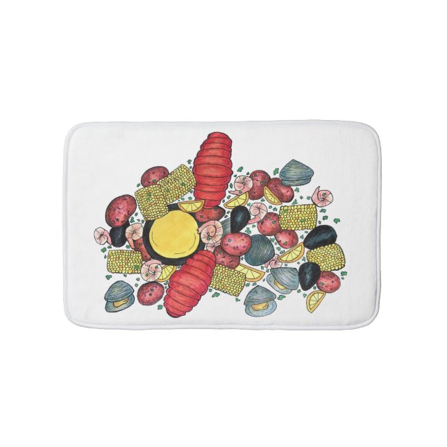 New England Clams Lobster Clambake Seafood Dinner Bath Mat (Front)